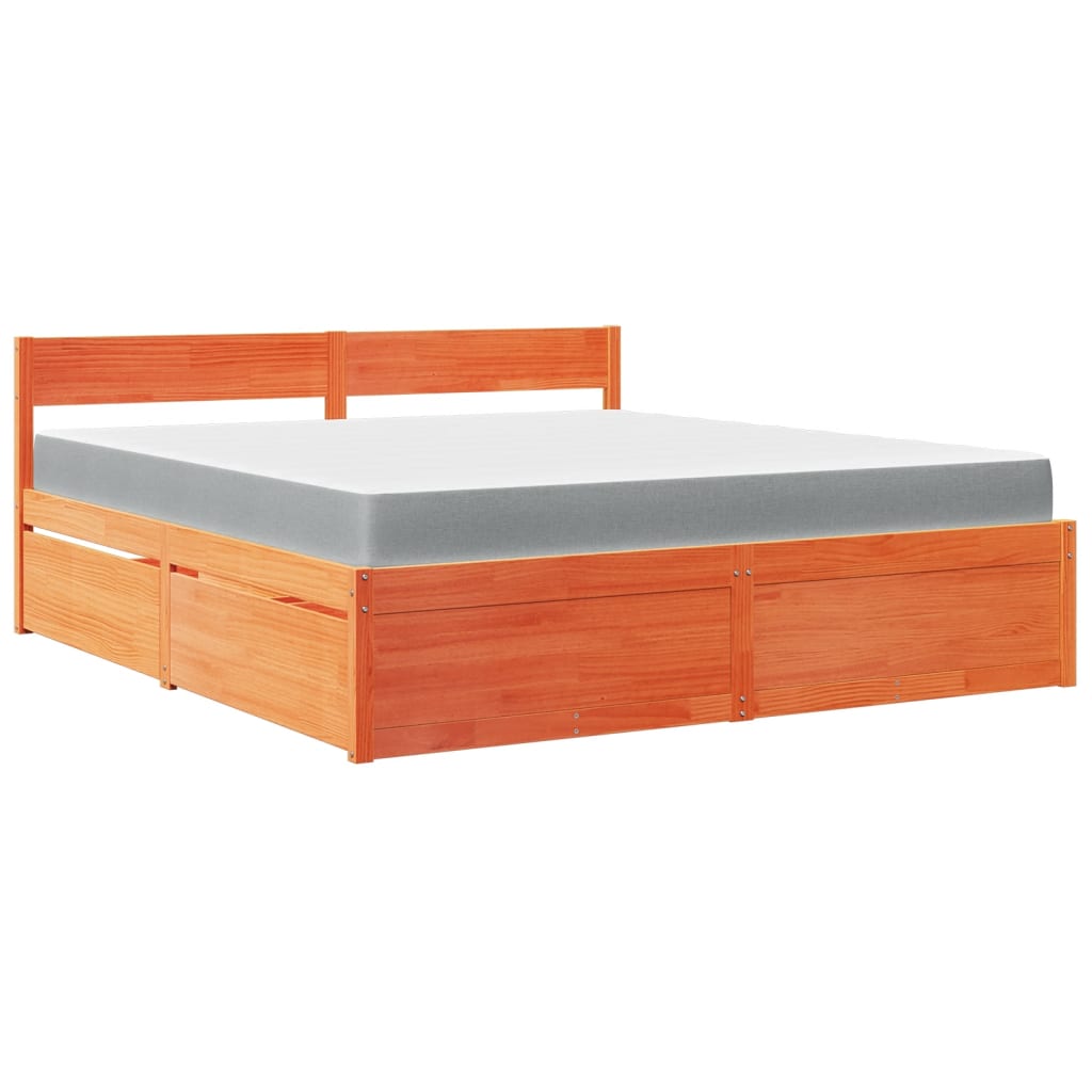 vidaXL Bed with Drawers and Mattress Wax Brown 180x200 cm Super King Solid Wood Pine