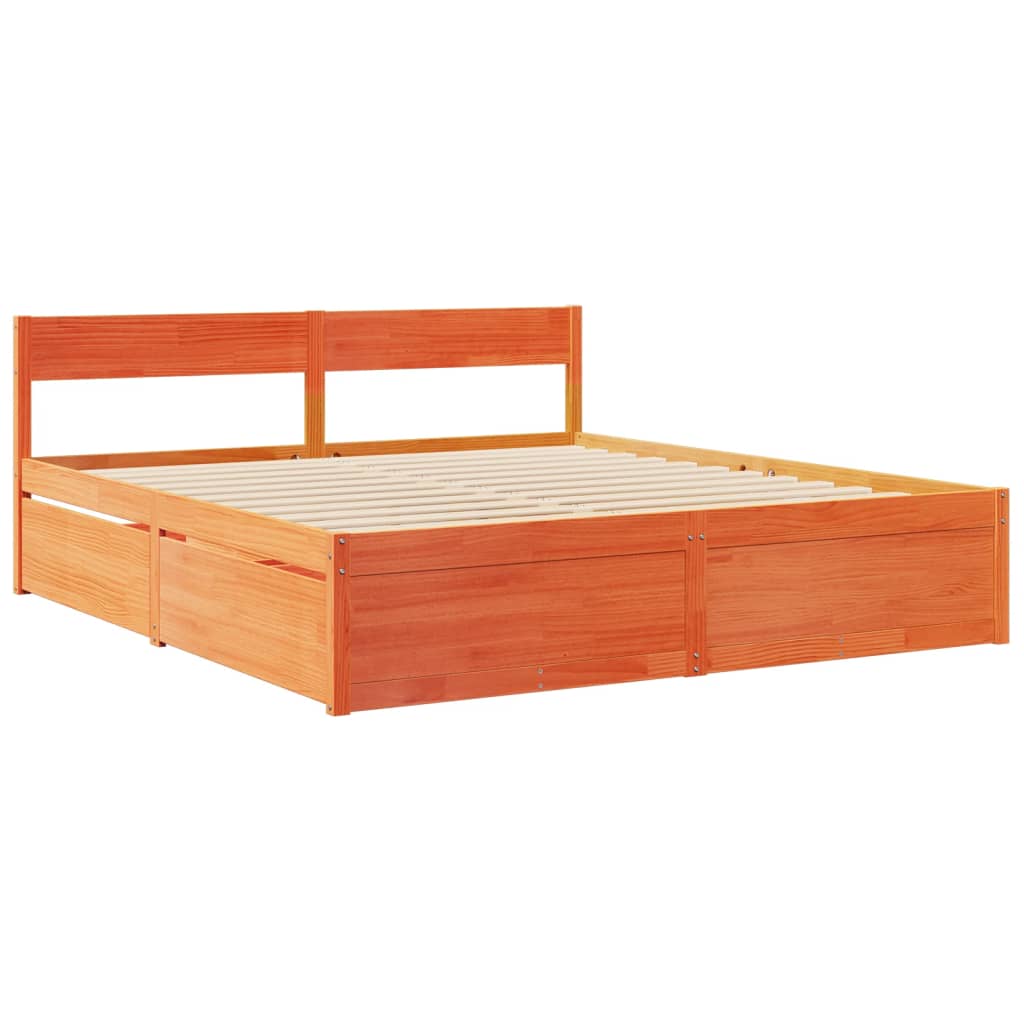 vidaXL Bed with Drawers and Mattress Wax Brown 180x200 cm Super King Solid Wood Pine