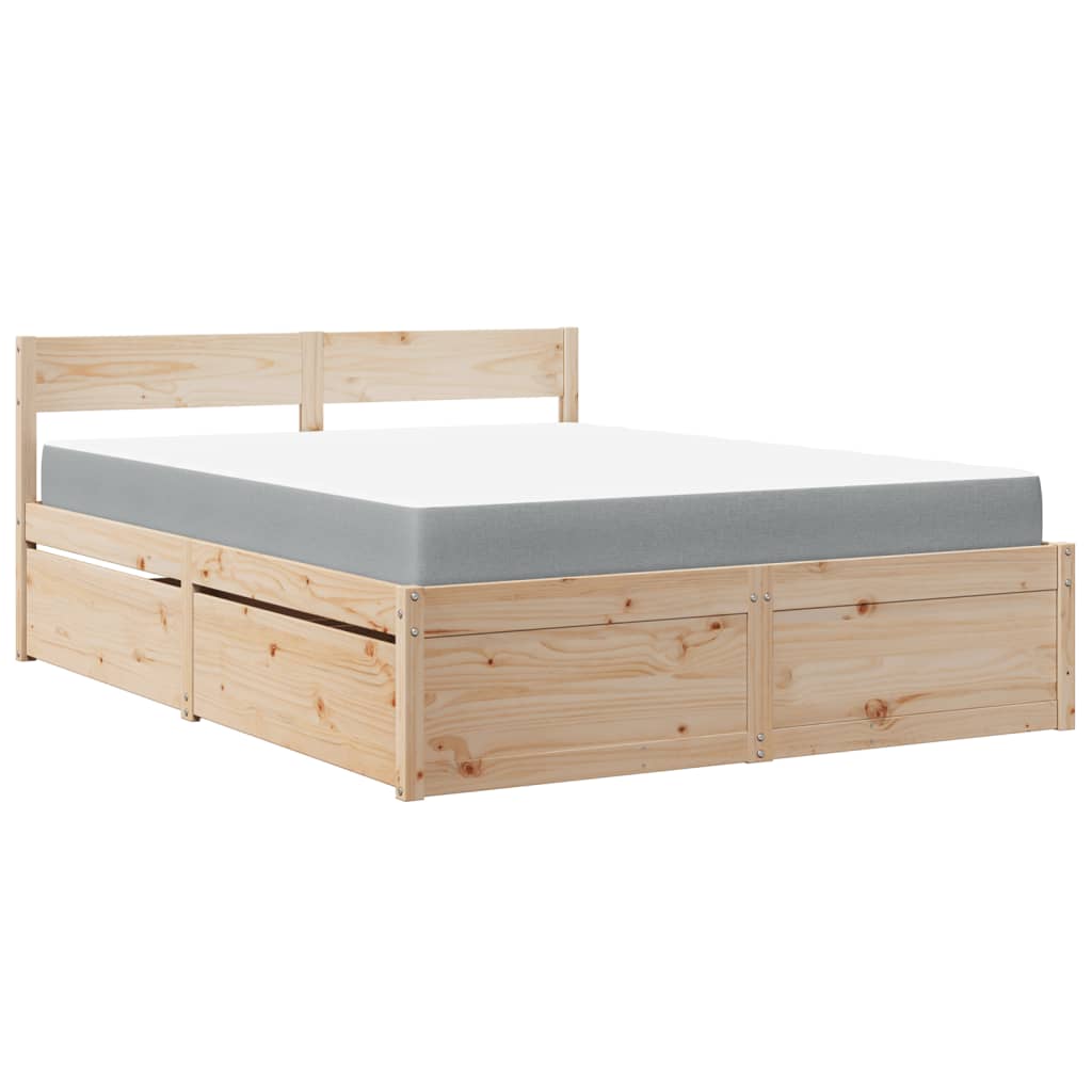 vidaXL Bed with Drawers and Mattress 160x200 cm Solid Wood Pine