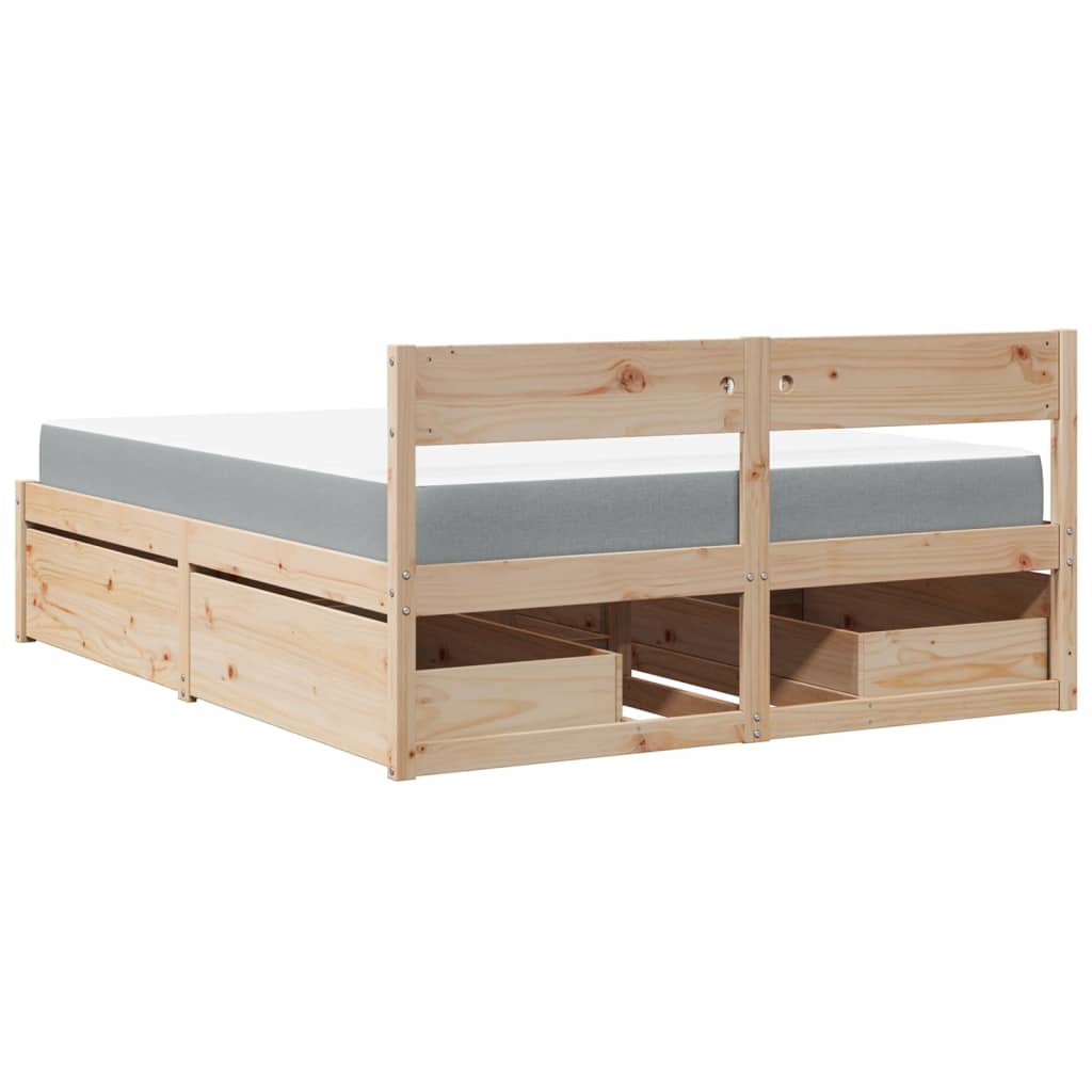 vidaXL Bed with Drawers and Mattress 160x200 cm Solid Wood Pine