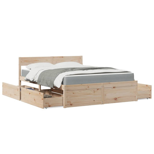 vidaXL Bed with Drawers and Mattress 160x200 cm Solid Wood Pine