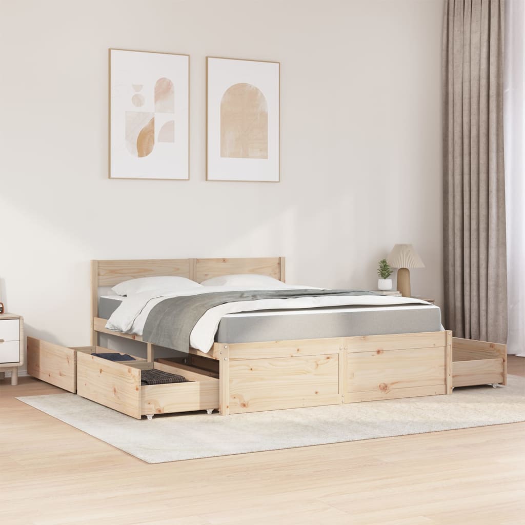 vidaXL Bed with Drawers and Mattress 140x200 cm Solid Wood Pine