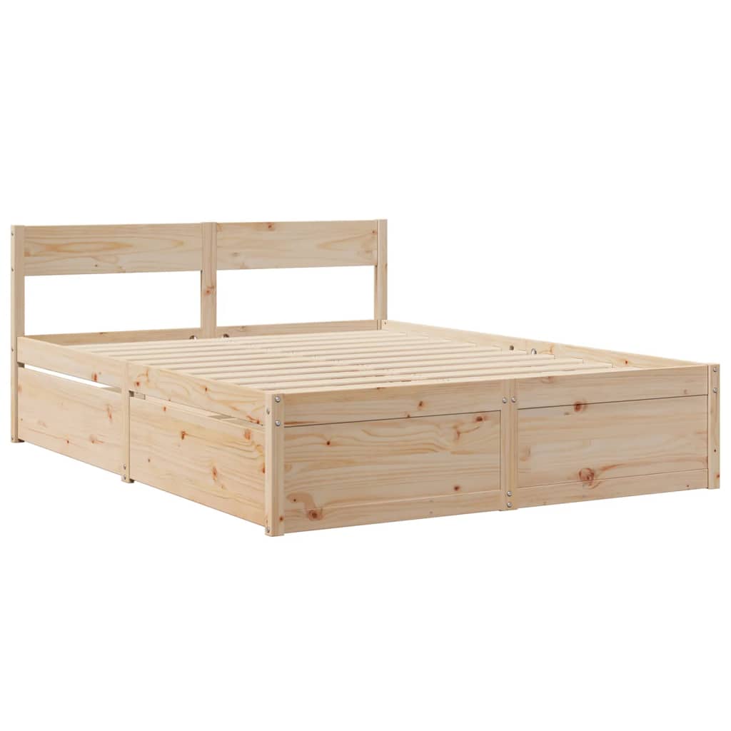 vidaXL Bed with Drawers and Mattress 140x200 cm Solid Wood Pine