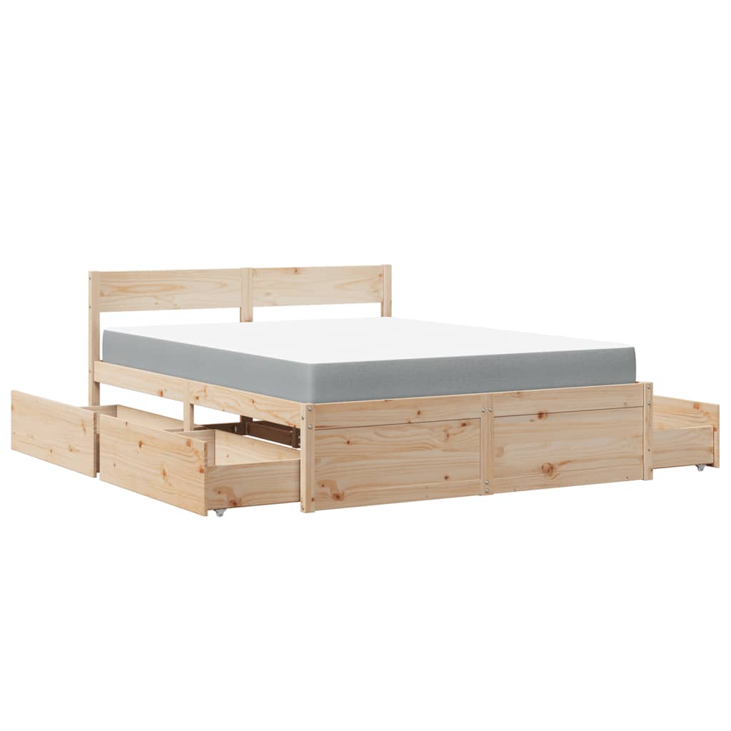 vidaXL Bed with Drawers and Mattress 140x200 cm Solid Wood Pine