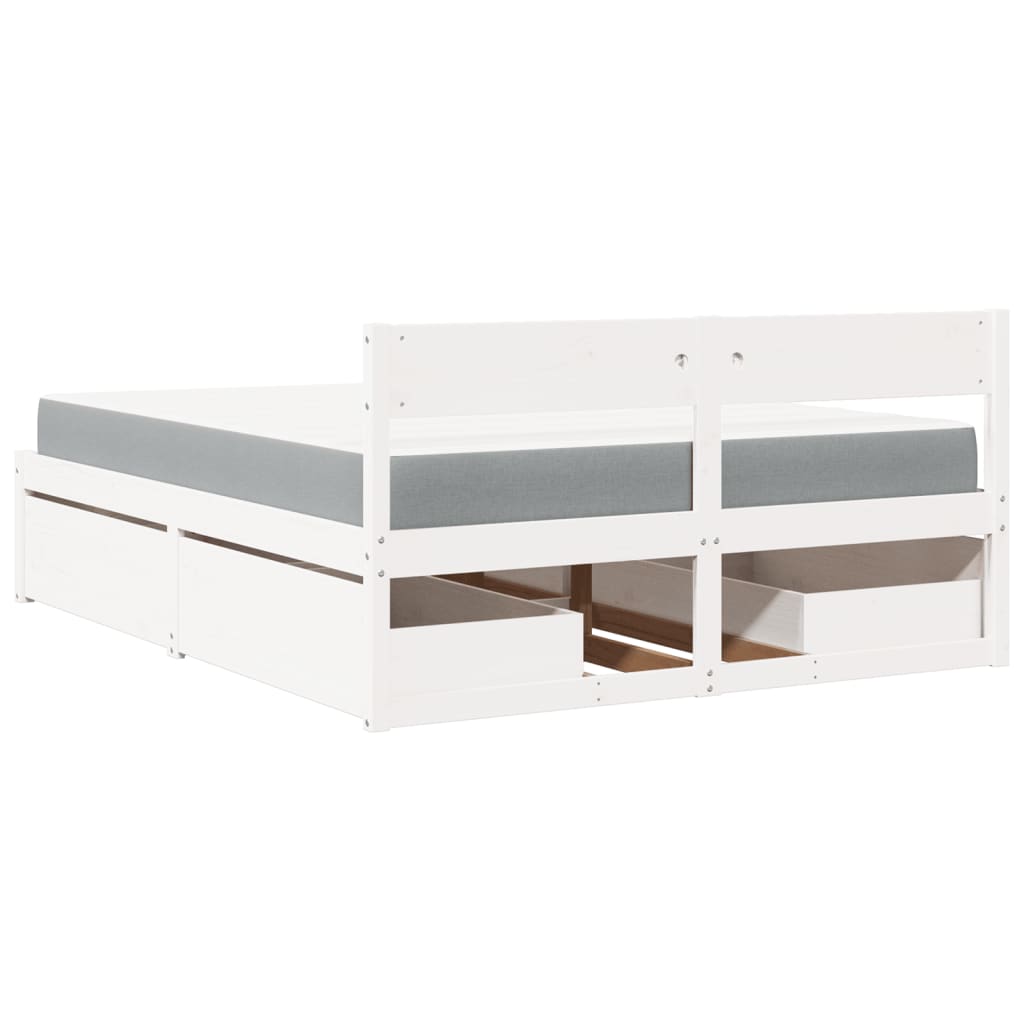 vidaXL Bed with Drawers and Mattress White 140x200 cm Solid Wood Pine