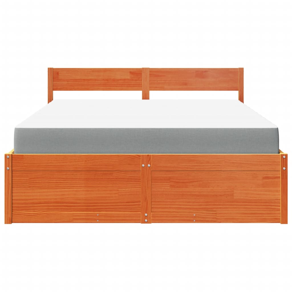 vidaXL Bed with Drawers and Mattress Wax Brown 140x200 cm Solid Wood Pine