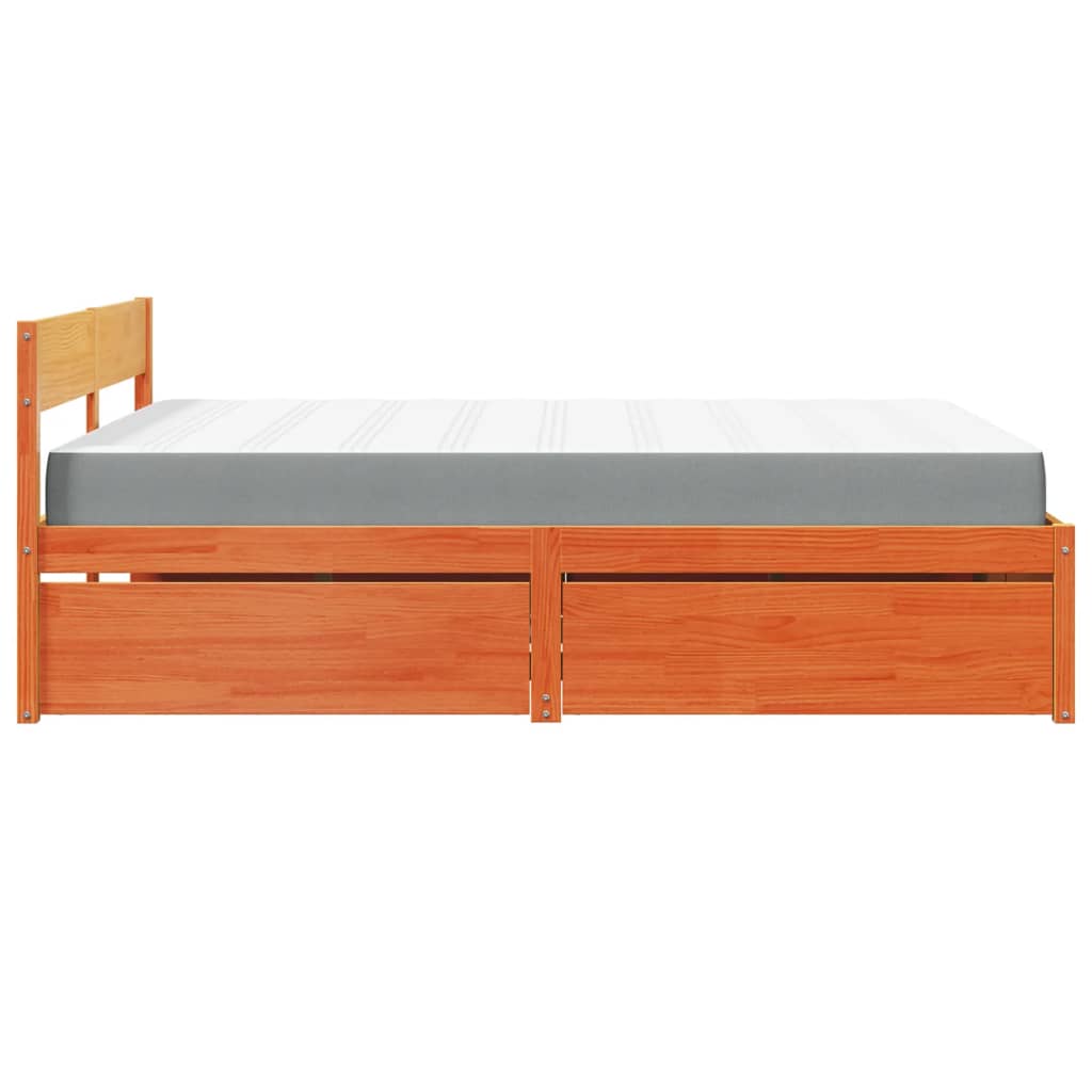 vidaXL Bed with Drawers and Mattress Wax Brown 140x200 cm Solid Wood Pine