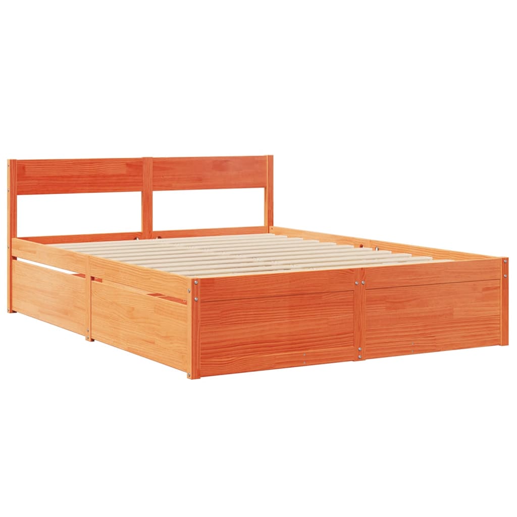 vidaXL Bed with Drawers and Mattress Wax Brown 140x200 cm Solid Wood Pine