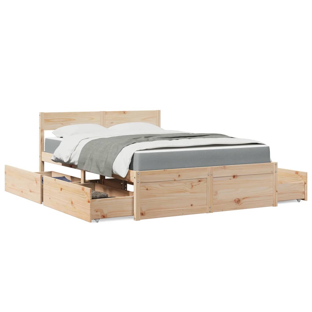 vidaXL Bed with Drawers and Mattress 120x200 cm Solid Wood Pine