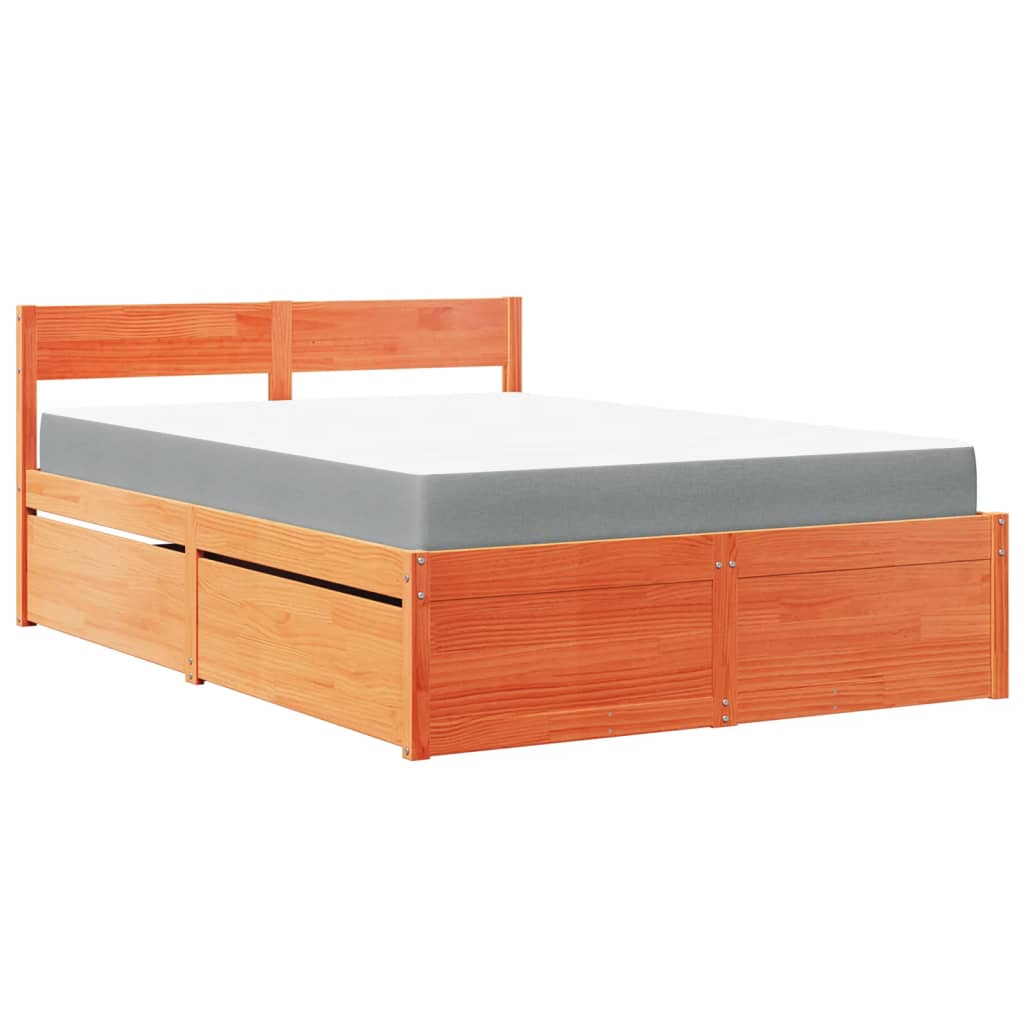 vidaXL Bed with Drawers and Mattress Wax Brown 120x200 cm Solid Wood Pine