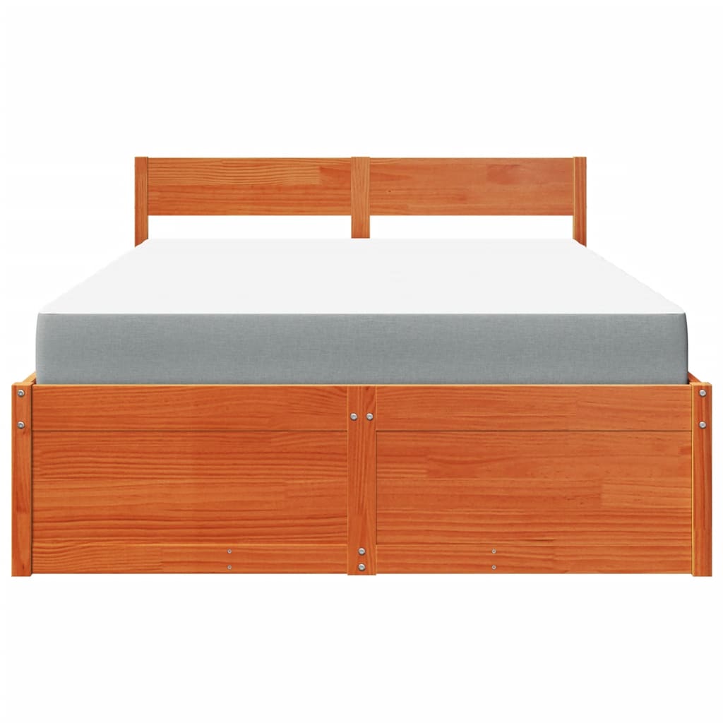 vidaXL Bed with Drawers and Mattress Wax Brown 120x200 cm Solid Wood Pine