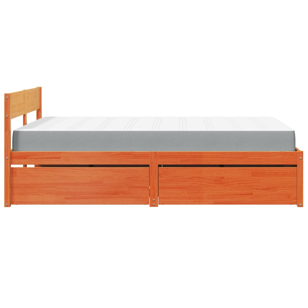 vidaXL Bed with Drawers and Mattress Wax Brown 120x200 cm Solid Wood Pine