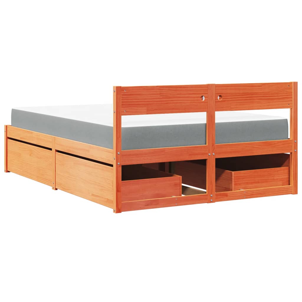 vidaXL Bed with Drawers and Mattress Wax Brown 120x200 cm Solid Wood Pine