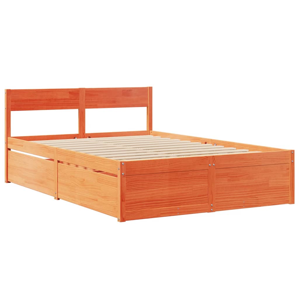 vidaXL Bed with Drawers and Mattress Wax Brown 120x200 cm Solid Wood Pine