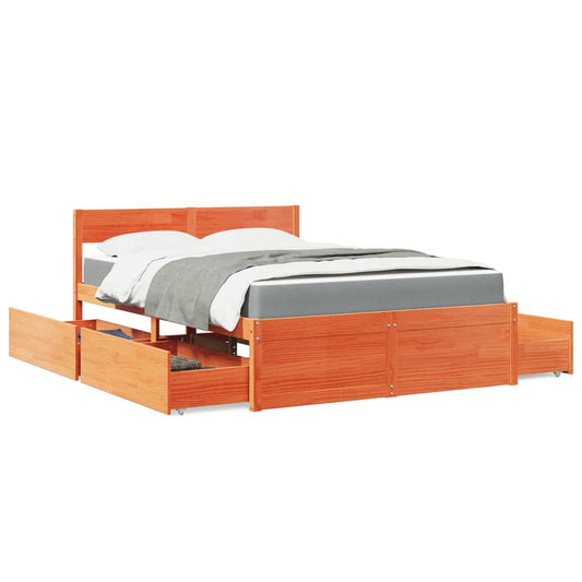 vidaXL Bed with Drawers and Mattress Wax Brown 120x200 cm Solid Wood Pine