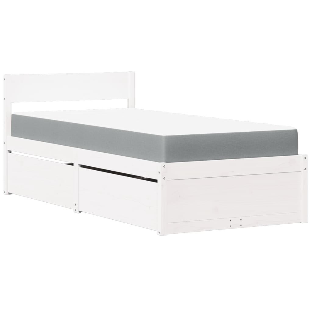 vidaXL Bed with Drawers and Mattress White 90x200 cm Solid Wood Pine