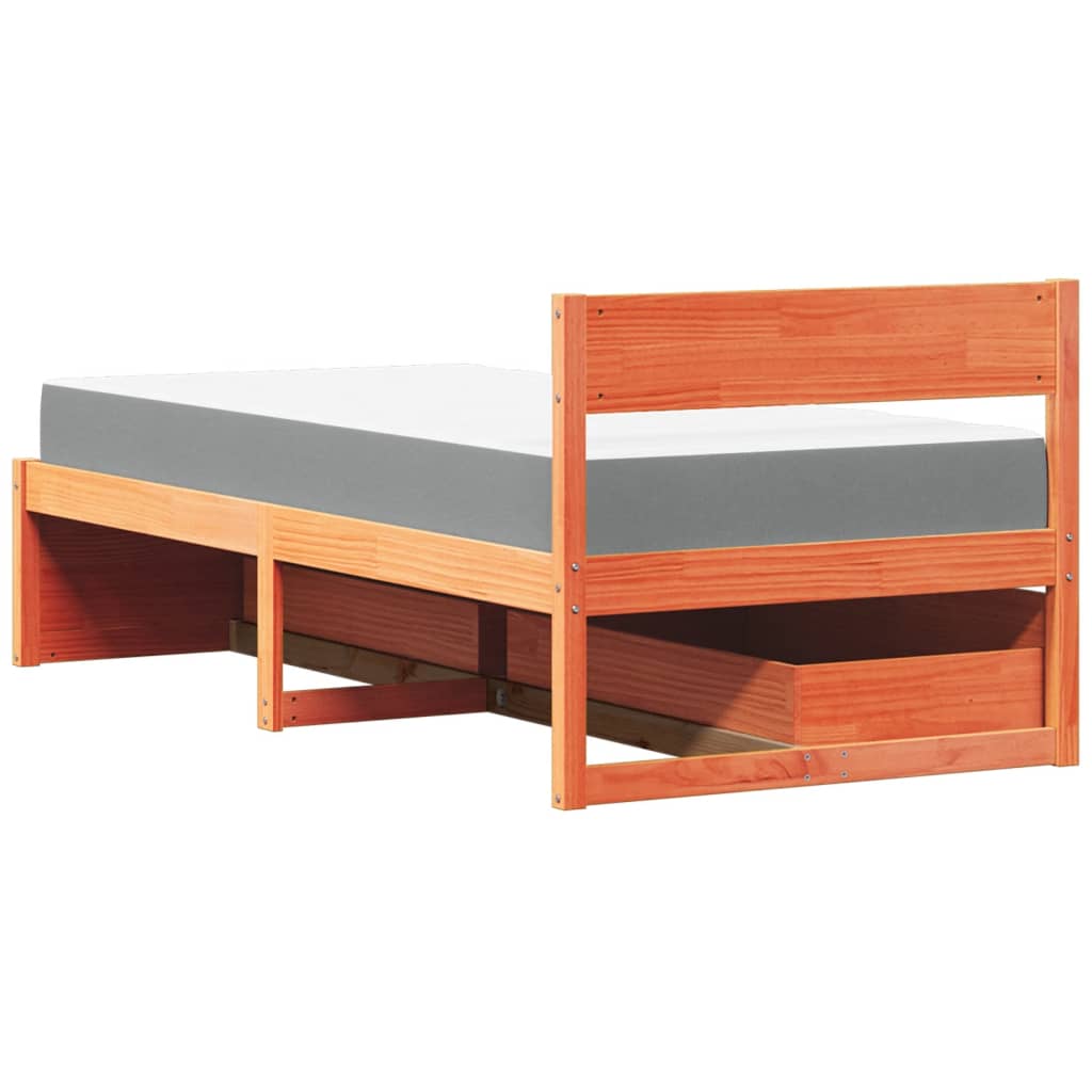 vidaXL Bed with Drawers and Mattress Wax Brown 90x200 cm Solid Wood Pine