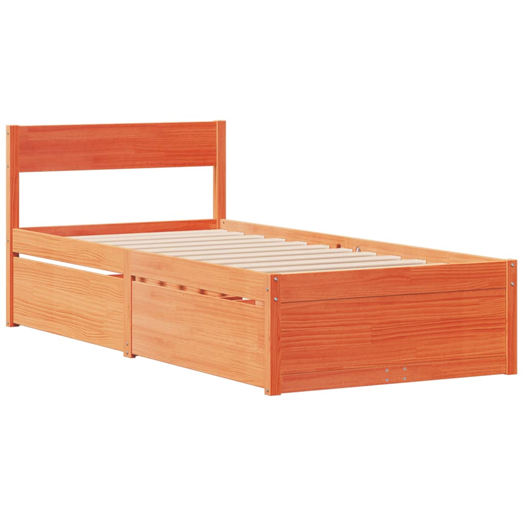 vidaXL Bed with Drawers and Mattress Wax Brown 90x200 cm Solid Wood Pine