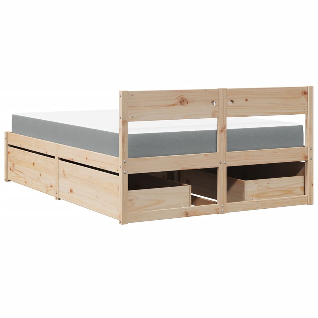 vidaXL Bed with Drawers and Mattress 140x190 cm Solid Wood Pine