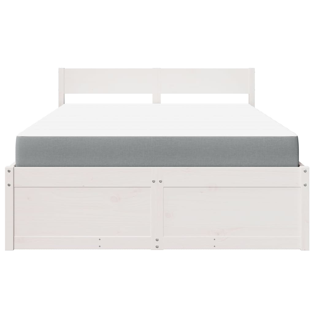 vidaXL Bed with Drawers and Mattress White 140x190 cm Solid Wood Pine