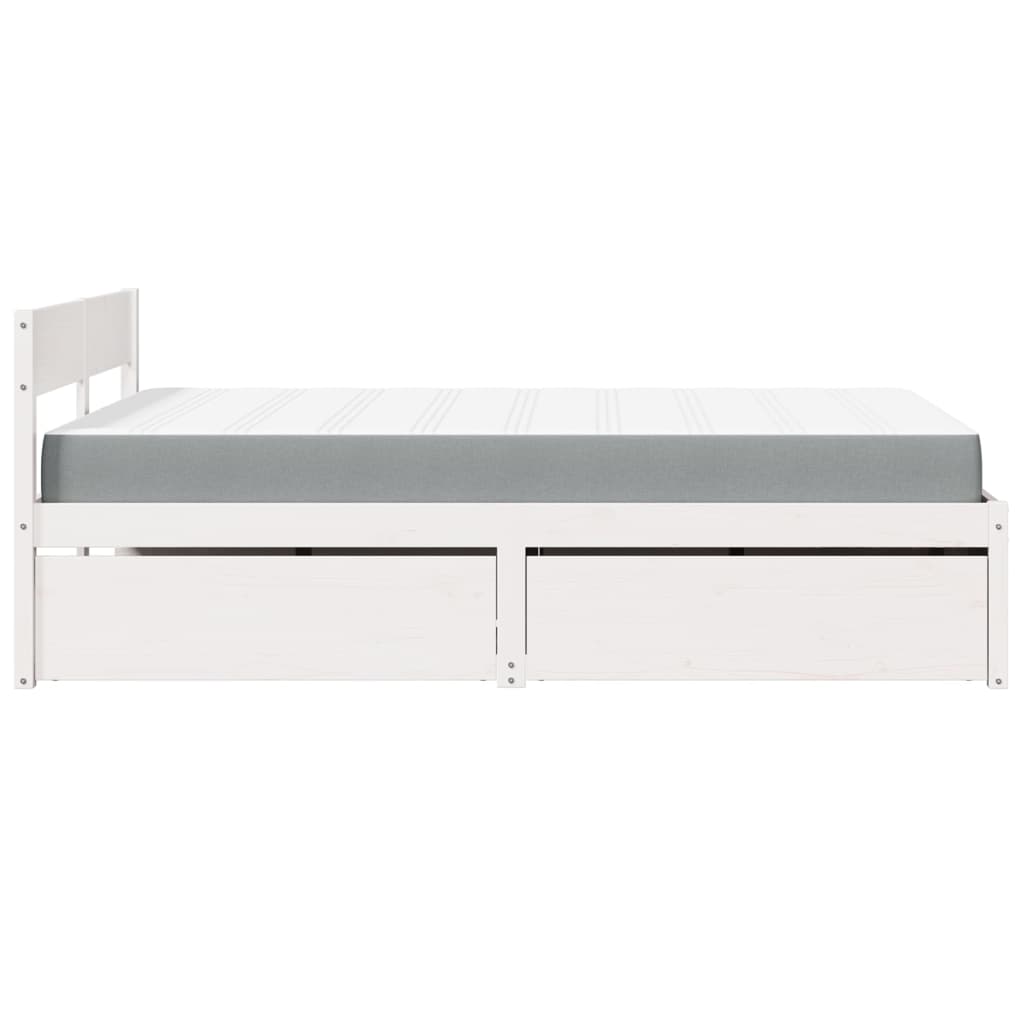 vidaXL Bed with Drawers and Mattress White 140x190 cm Solid Wood Pine