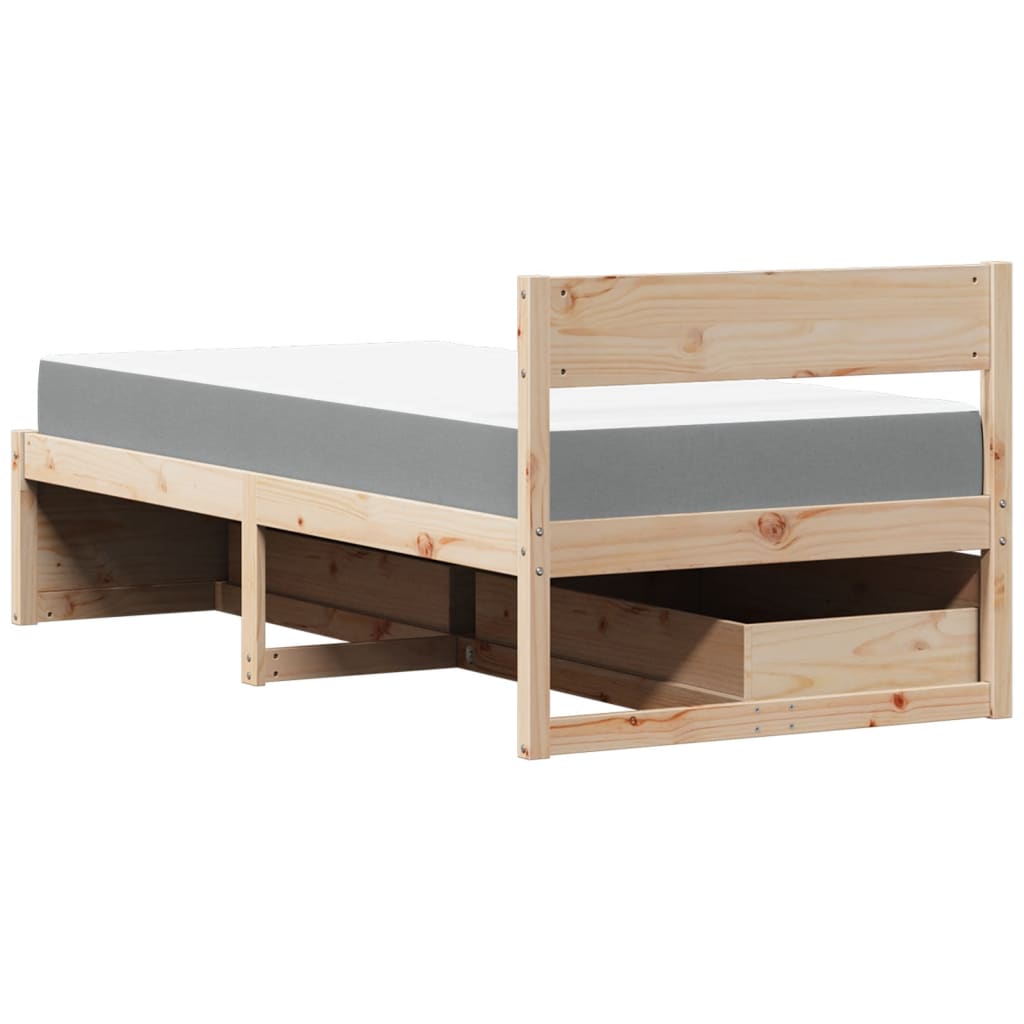 vidaXL Bed with Drawers and Mattress 90x190 cm Single Solid Wood Pine