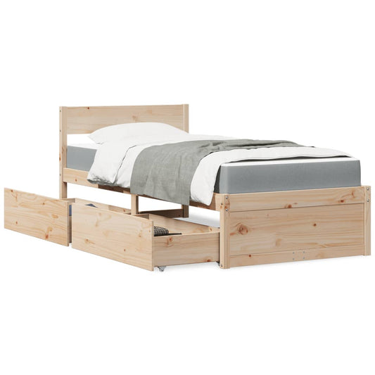 vidaXL Bed with Drawers and Mattress 90x190 cm Single Solid Wood Pine