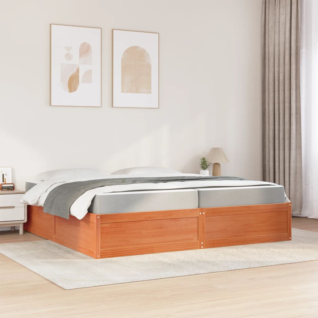 vidaXL Bed with Mattress Wax Brown 200x200 cm Solid Wood Pine