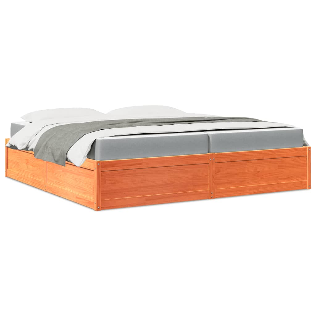 vidaXL Bed with Mattress Wax Brown 200x200 cm Solid Wood Pine