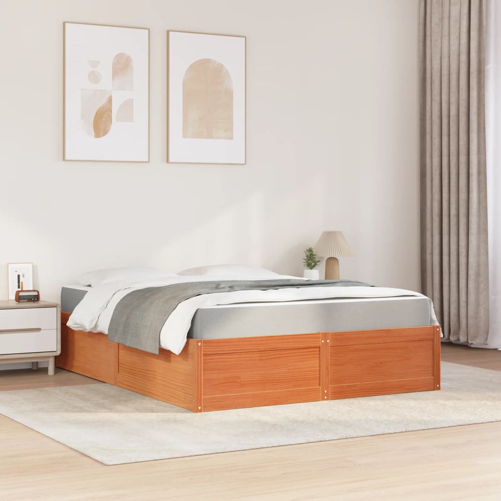 vidaXL Bed with Mattress Wax Brown 160x200 cm Solid Wood Pine