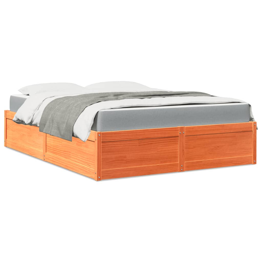 vidaXL Bed with Mattress Wax Brown 160x200 cm Solid Wood Pine