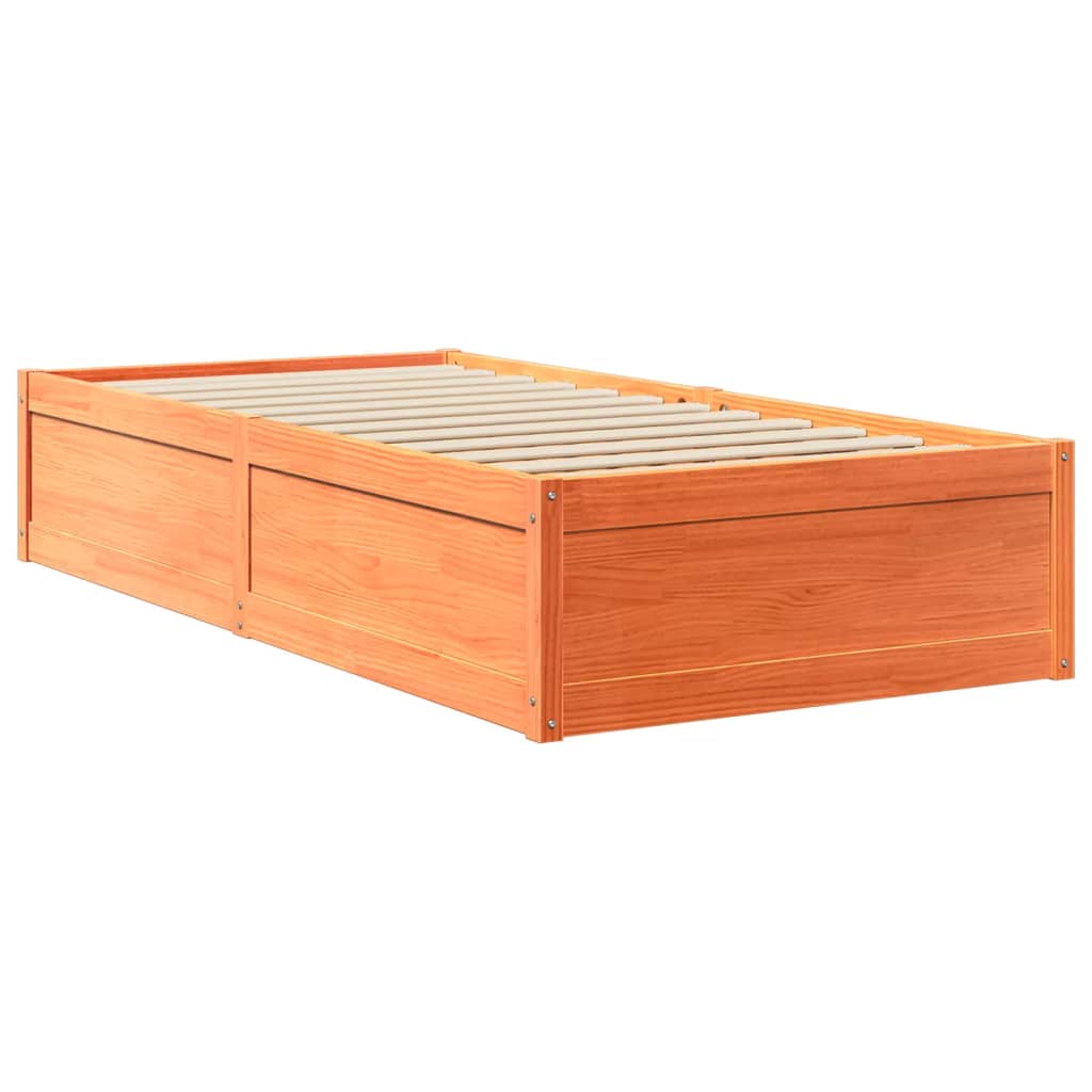 vidaXL Bed with Mattress Wax Brown 100x200 cm Solid Wood Pine