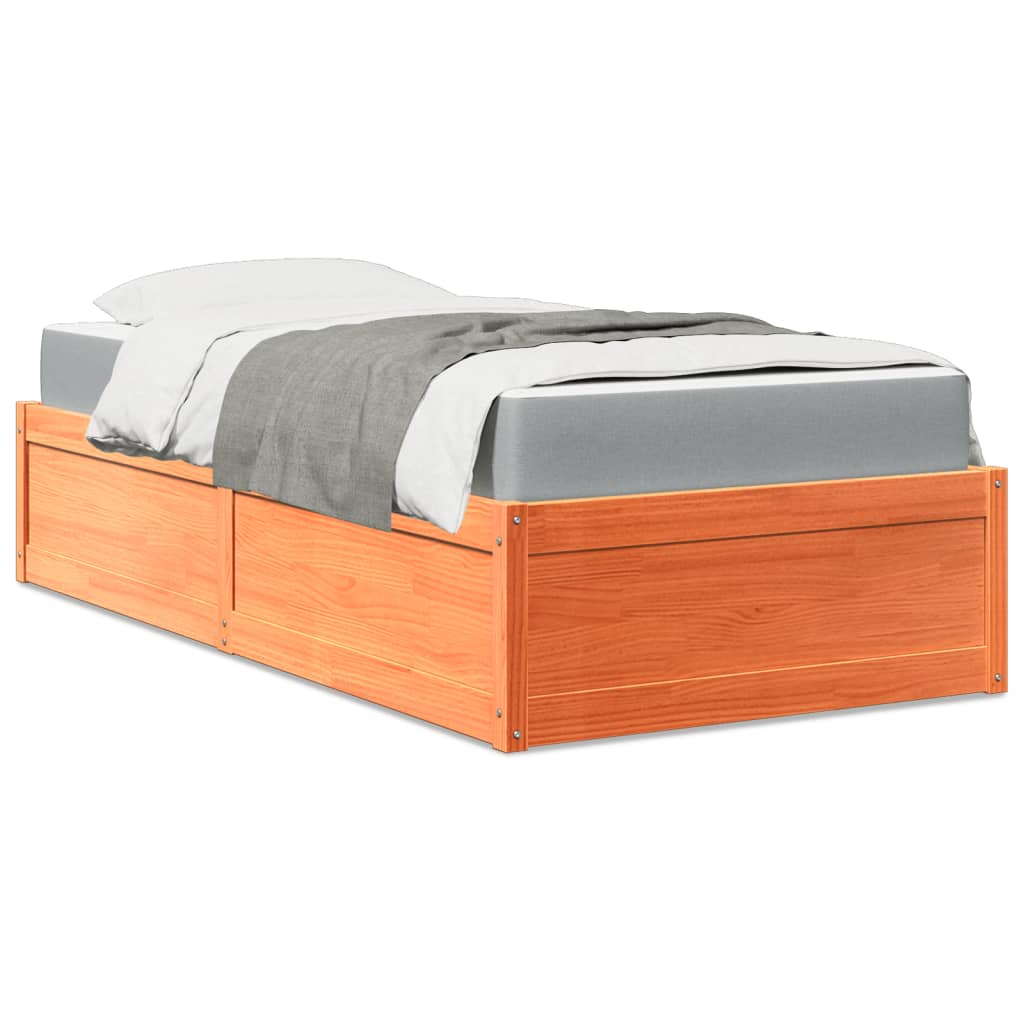 vidaXL Bed with Mattress Wax Brown 100x200 cm Solid Wood Pine