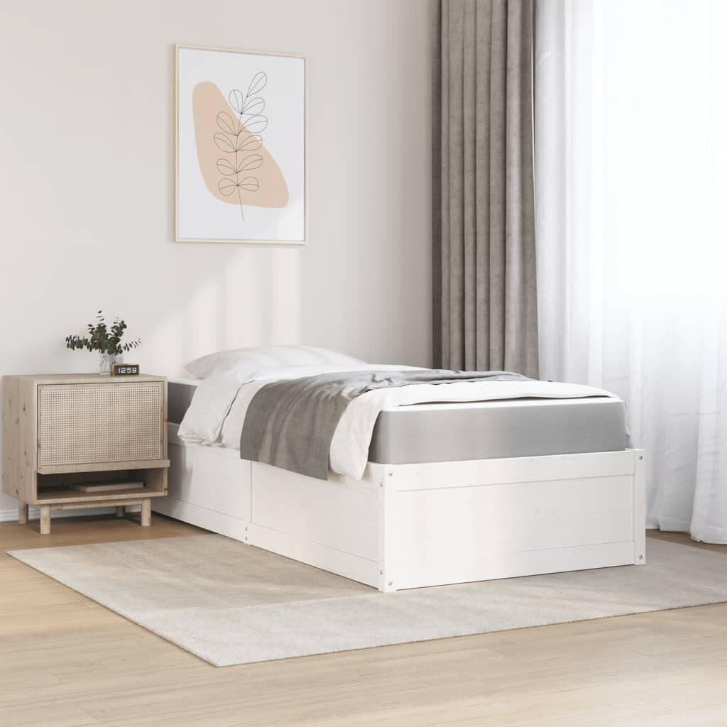 vidaXL Bed with Mattress White 90x200 cm Solid Wood Pine