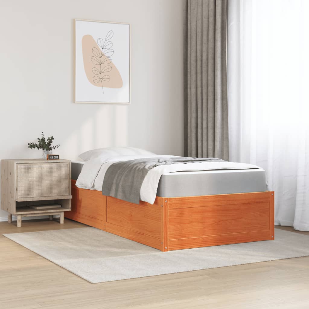 vidaXL Bed with Mattress Wax Brown 90x200 cm Solid Wood Pine