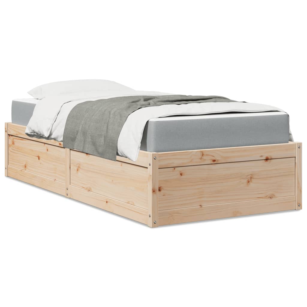 vidaXL Bed with Mattress 90x190 cm Single Solid Wood Pine