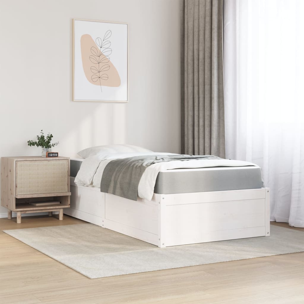 vidaXL Bed with Mattress White 90x190 cm Single Solid Wood Pine