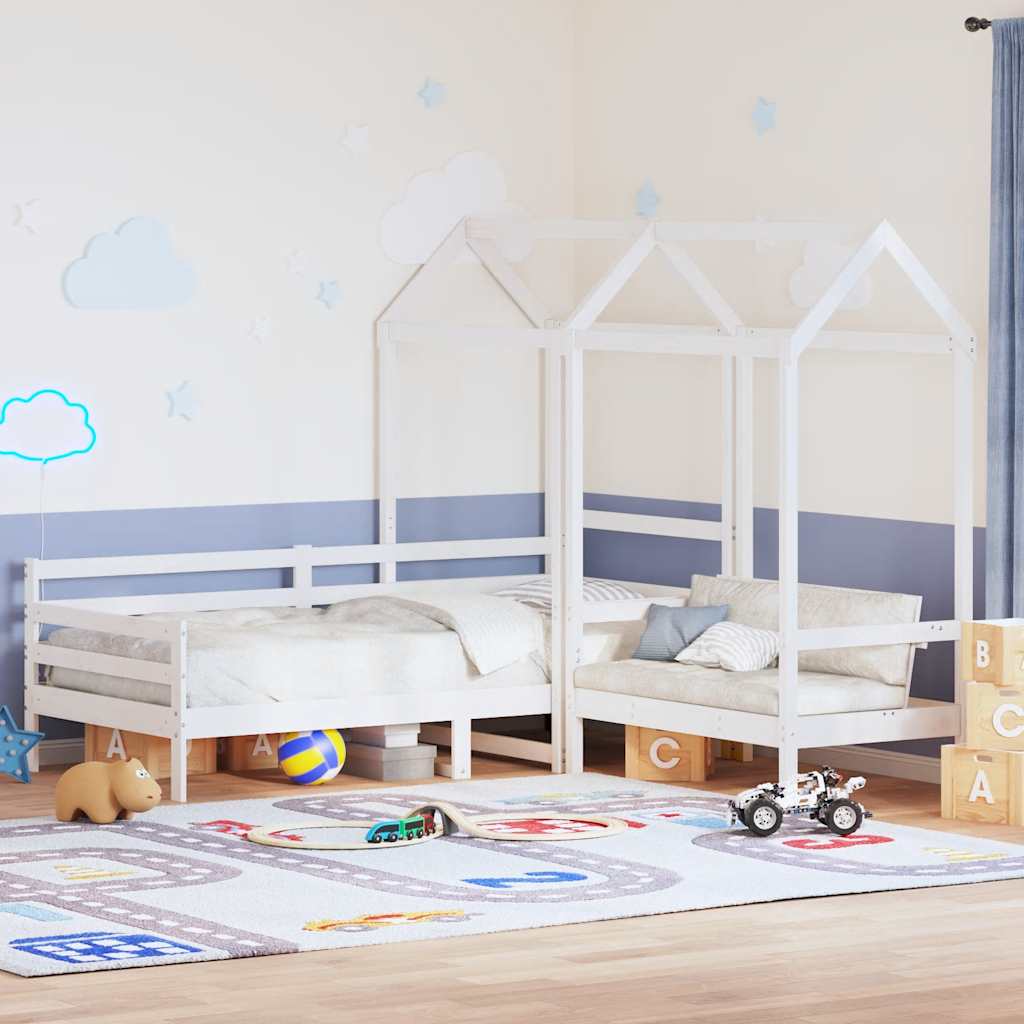 Day Bed and Bench Set with Roof without Mattress White 80x200 cm