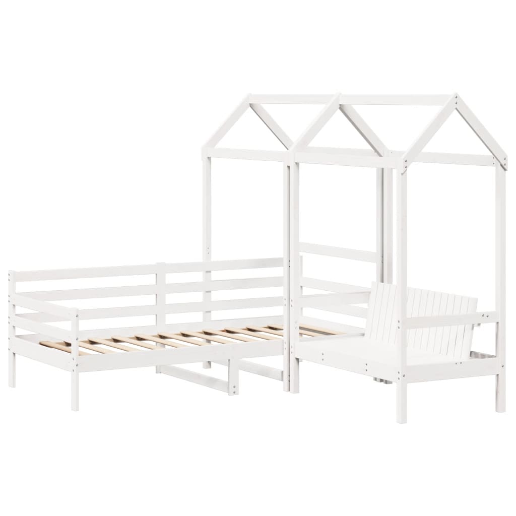 vidaXL Day Bed and Bench Set with Roof without Mattress White 90x200 cm