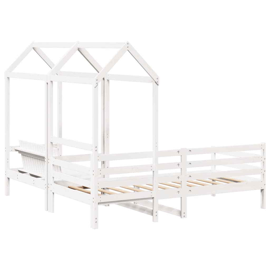 vidaXL Day Bed and Bench Set with Roof without Mattress White 90x200 cm