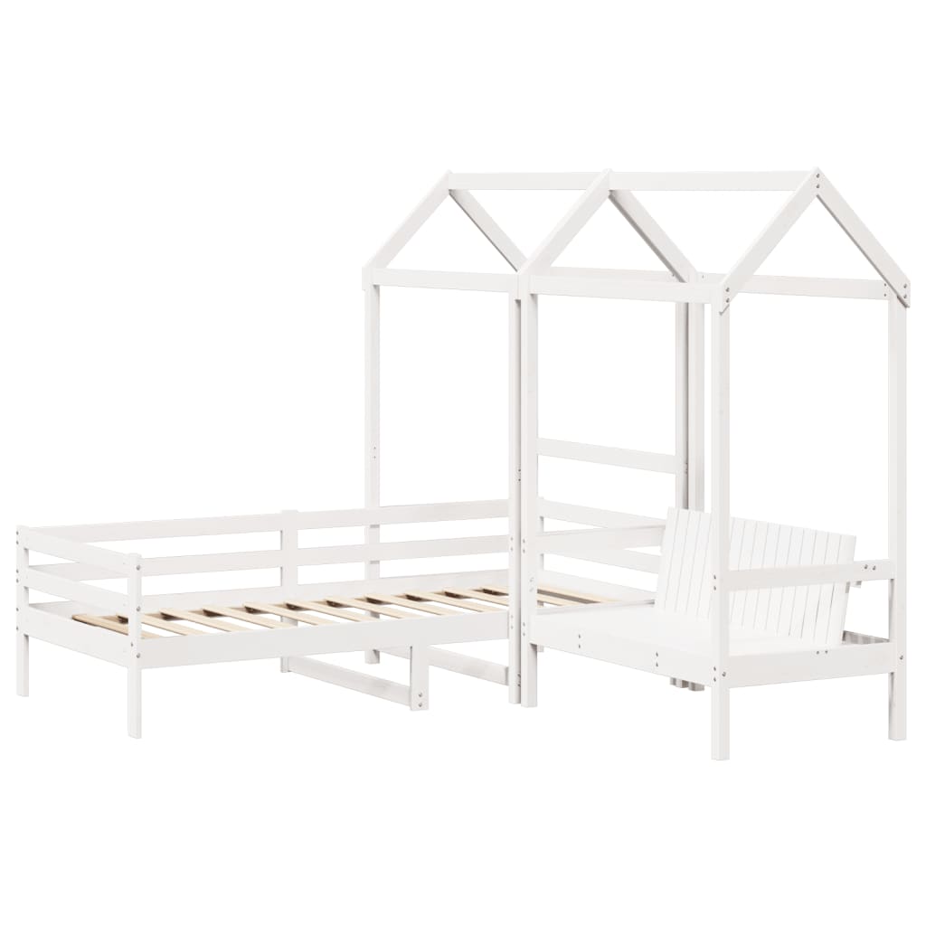 vidaXL Day Bed and Bench Set with Roof without Mattress White 90x200 cm