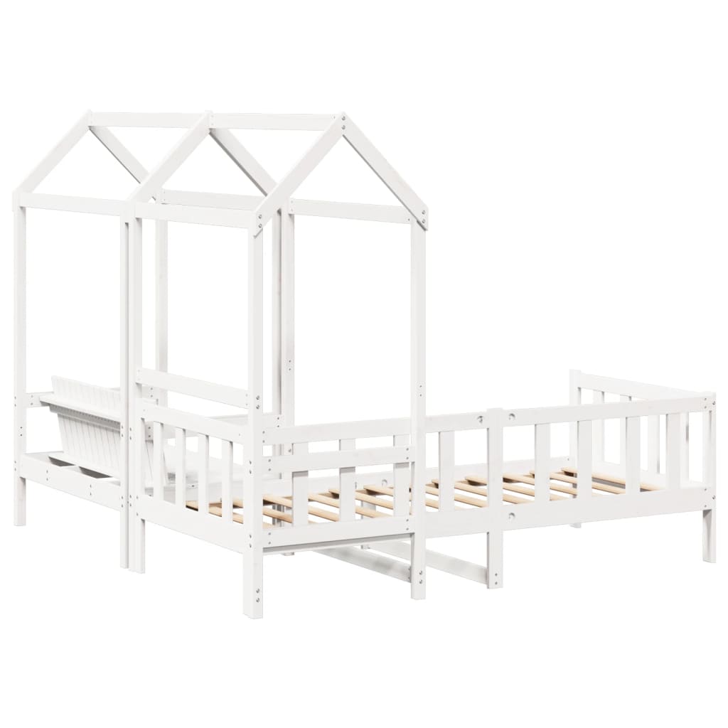 vidaXL Day Bed and Bench Set with Roof without Mattress White 90x200 cm