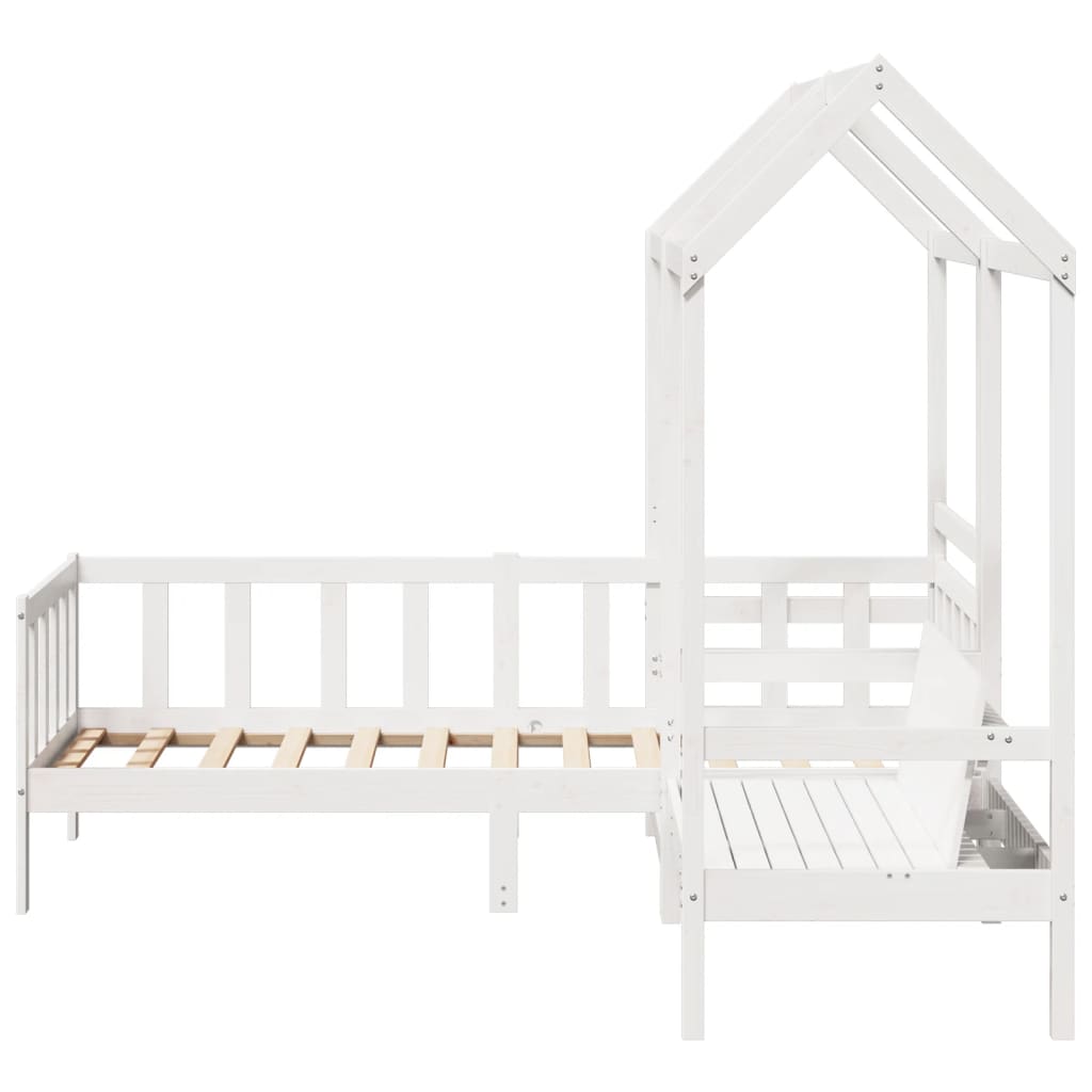 vidaXL Day Bed and Bench Set with Roof without Mattress White 90x190 cm Single