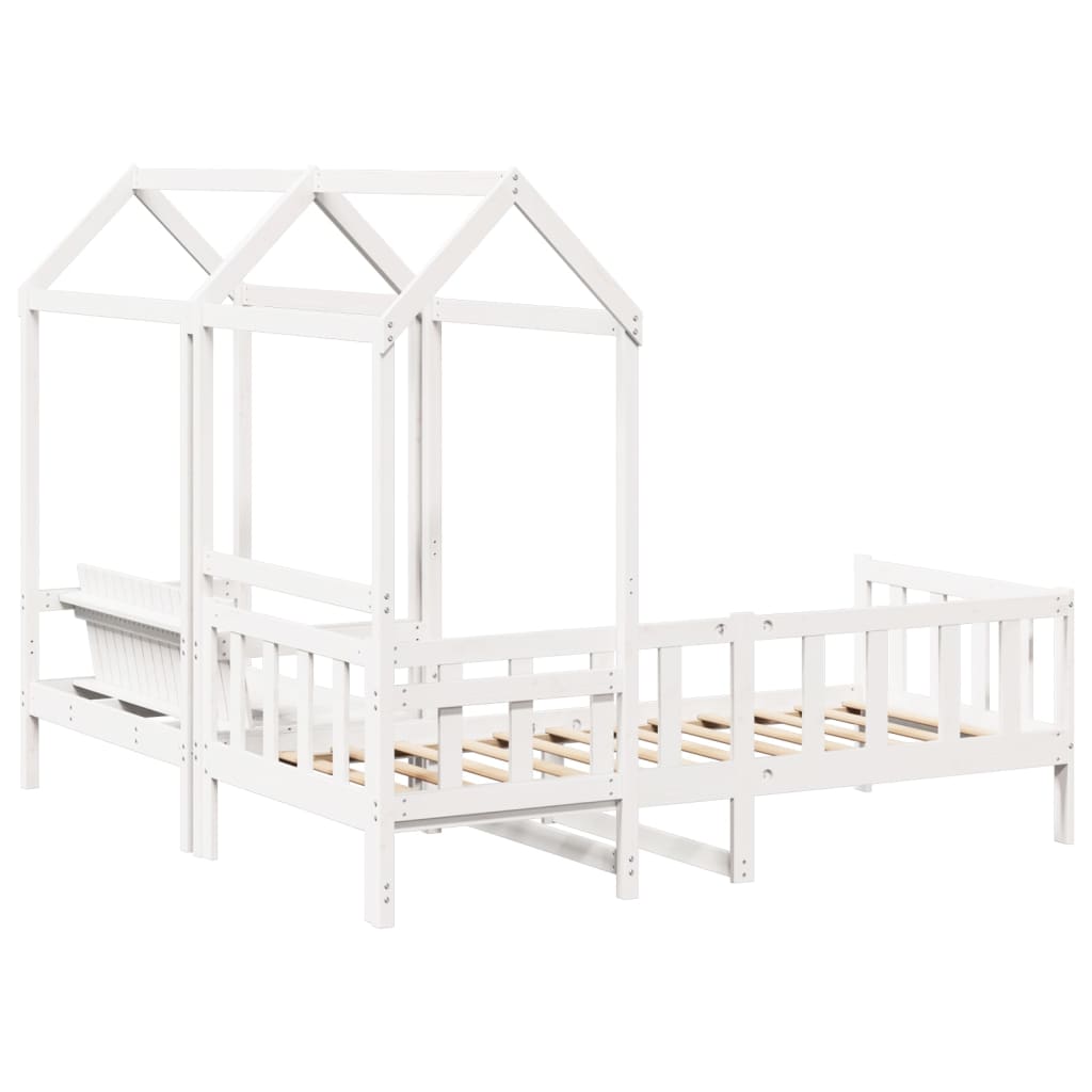 vidaXL Day Bed and Bench Set with Roof without Mattress White 90x190 cm Single