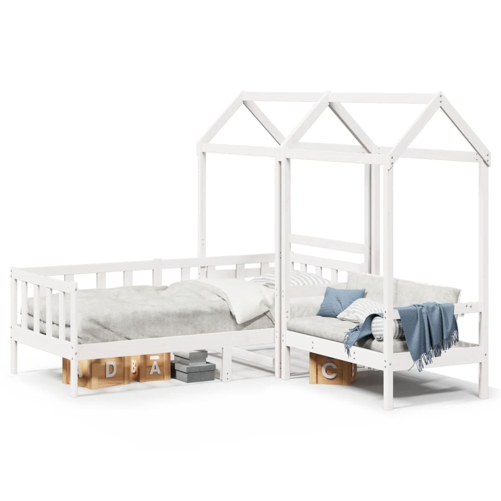 vidaXL Day Bed and Bench Set with Roof without Mattress White 90x190 cm Single