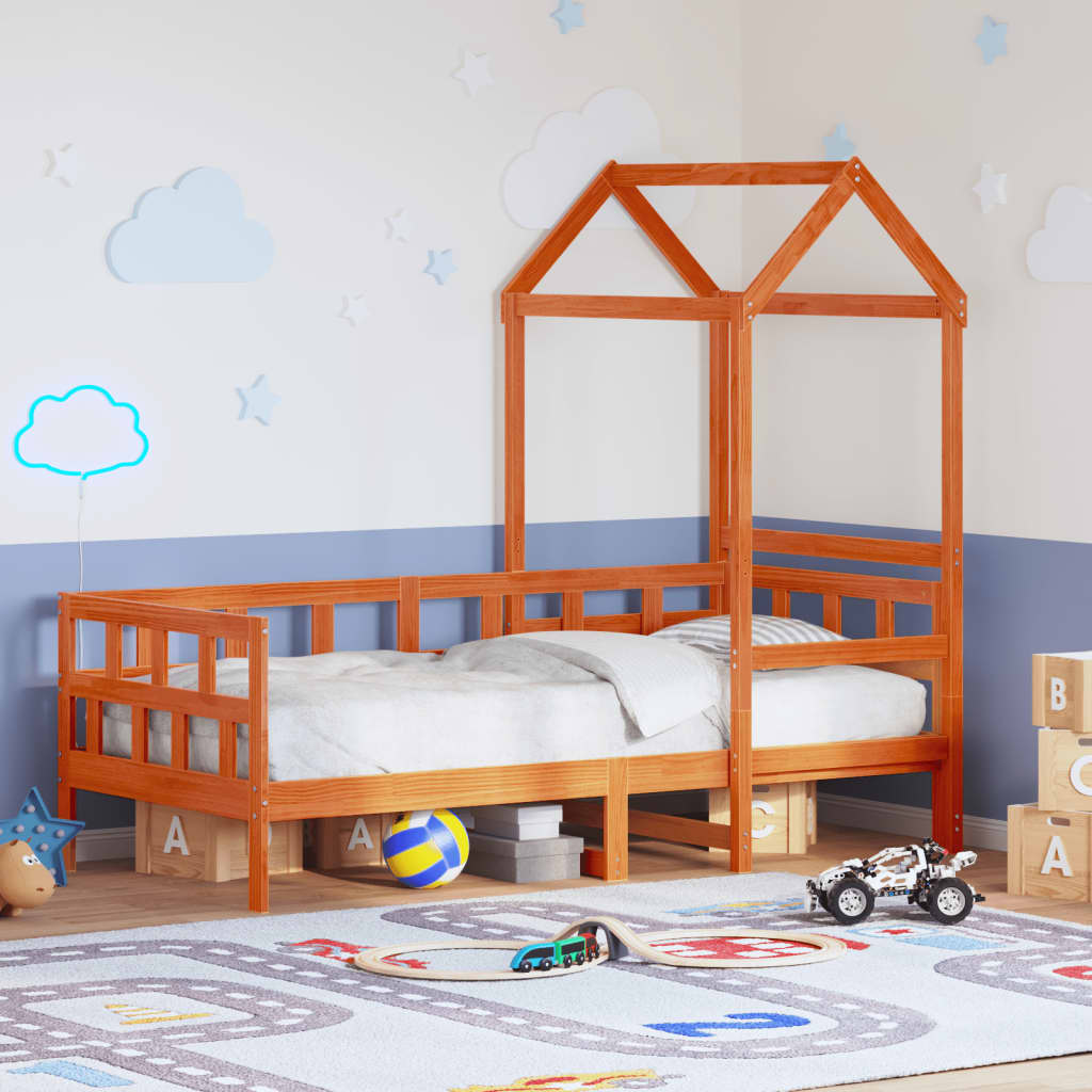 Day Bed with Roof without Mattress Wax Brown 80x200 cm Solid Wood