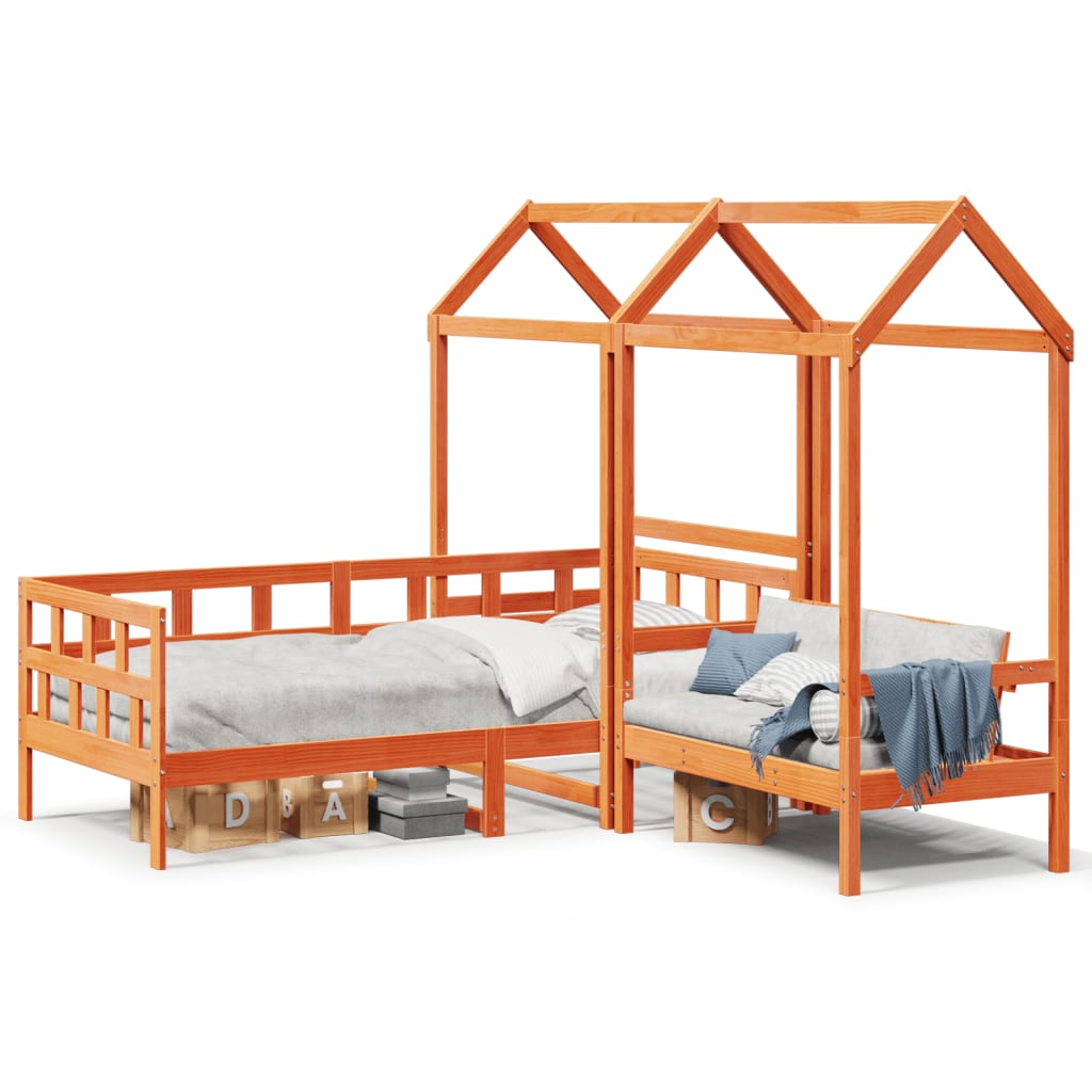 Day Bed Set with Roof without Mattress Wax Brown 90x200 cm