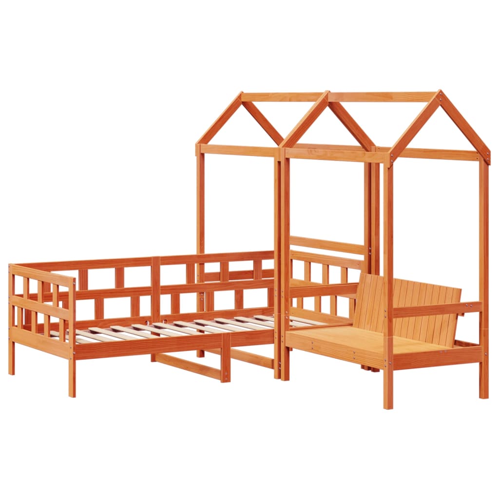 Day Bed Set with Roof without Mattress Wax Brown 90x200 cm