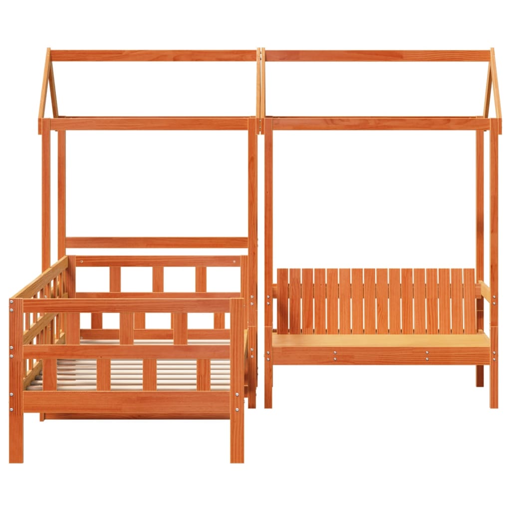 Day Bed Set with Roof without Mattress Wax Brown 90x200 cm
