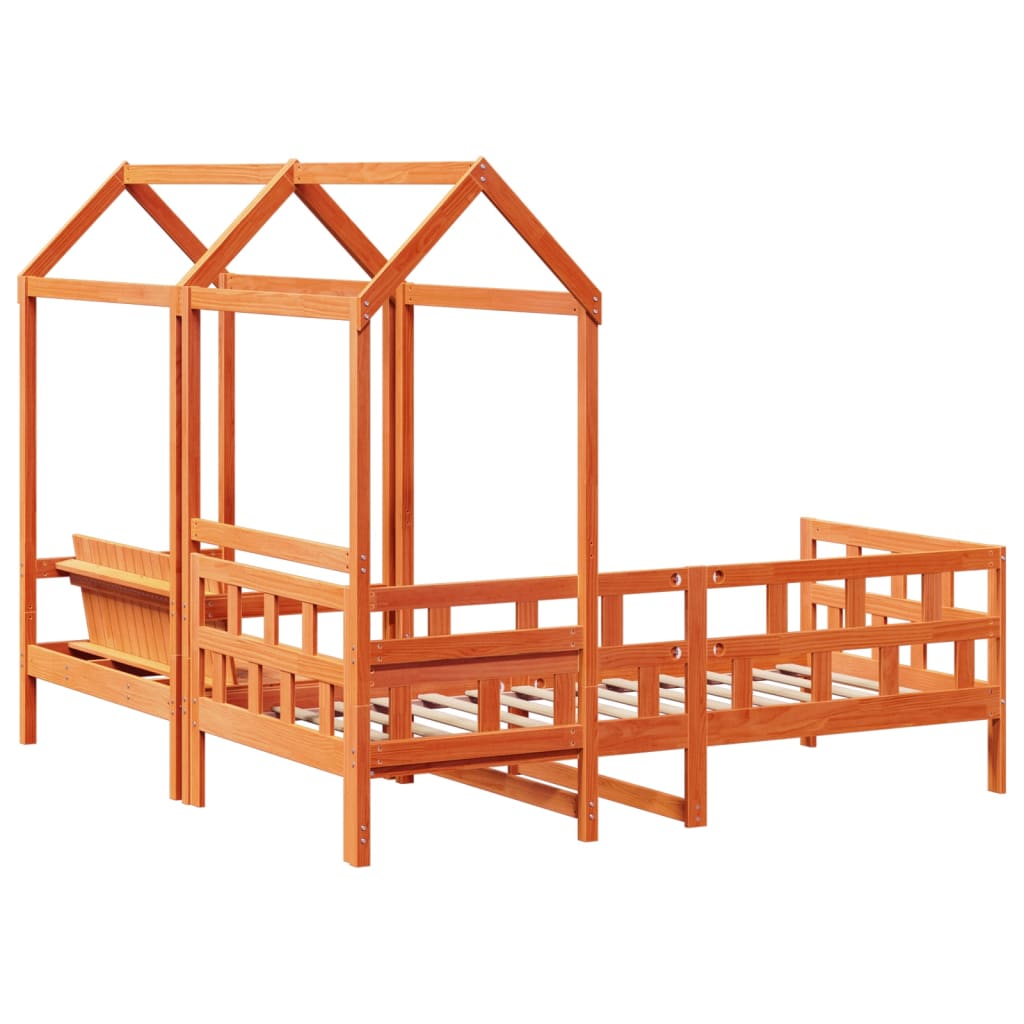 Day Bed Set with Roof without Mattress Wax Brown 90x200 cm